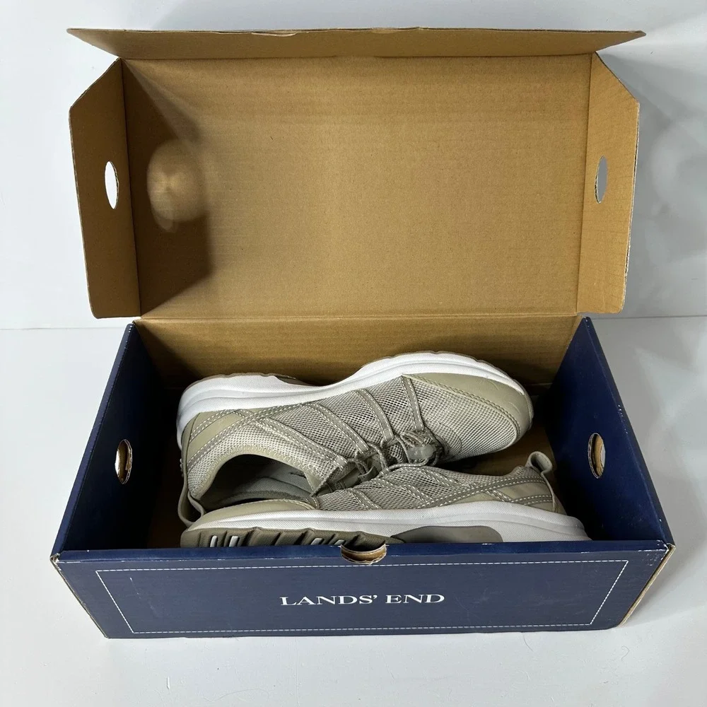 Lands End WM Sport Shoe Sand Stone Mesh Bungee Sneakers Womens 8 Med 64730